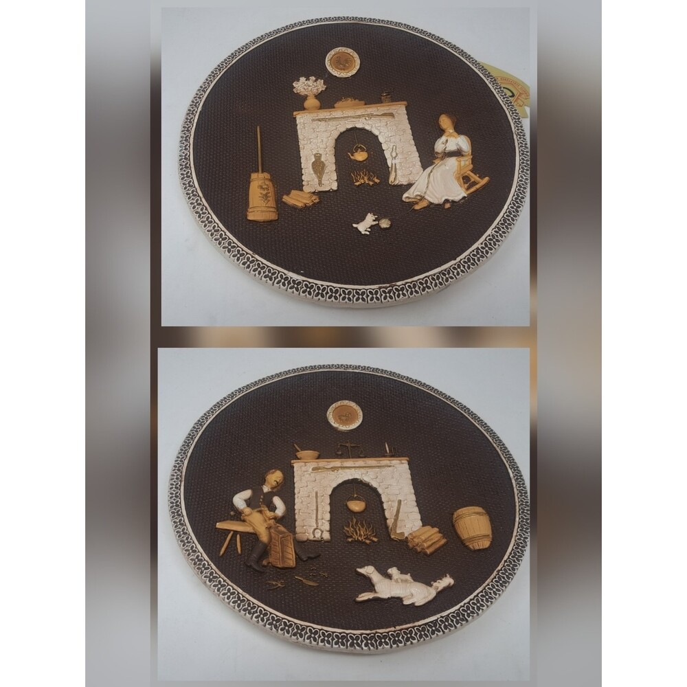 Girotti Sculptured Wall Art Set of 2 Chalkware Farmhouse Country Farm Vintage